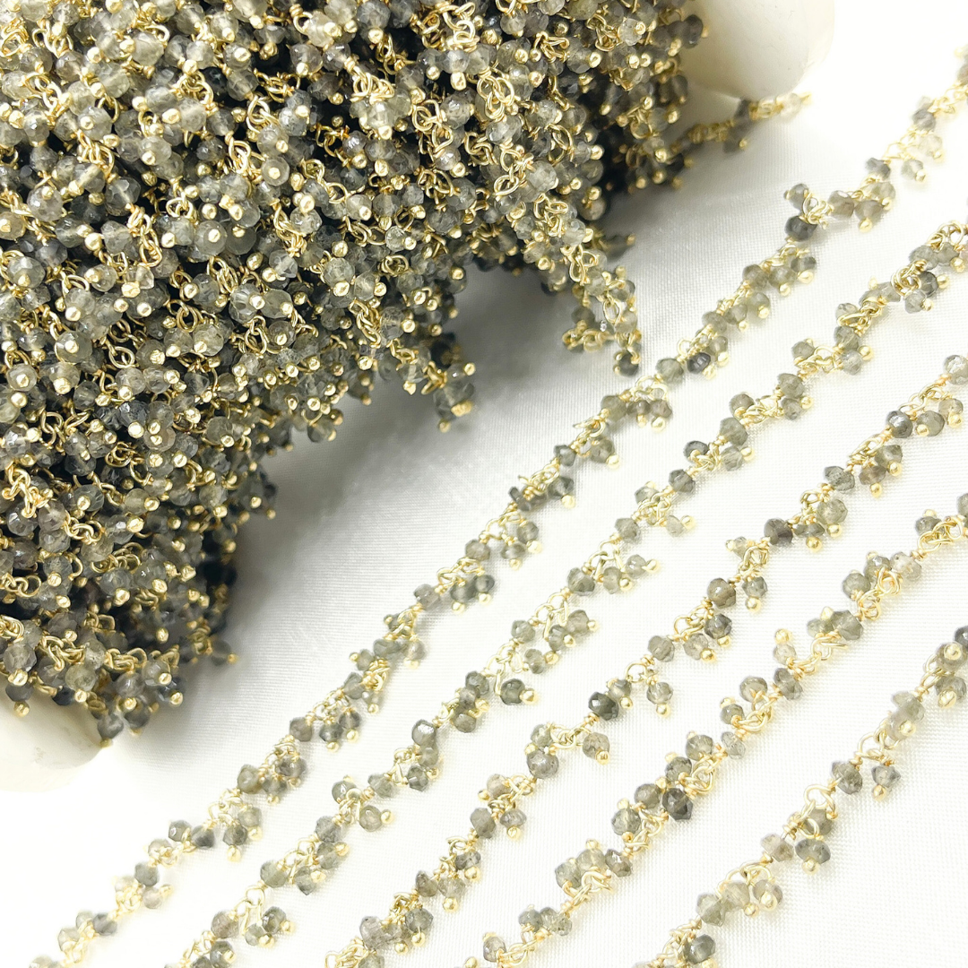 Grey Smoky Quartz Cluster Dangle Gold Plated Wire Chain