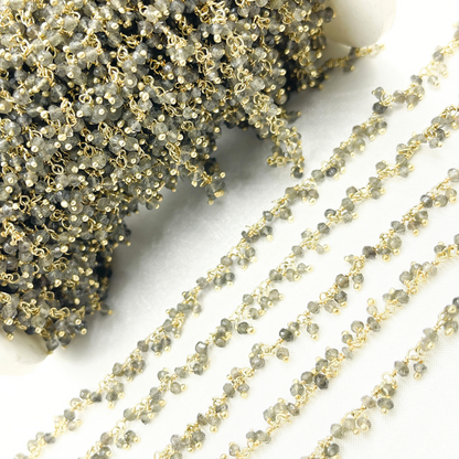 Grey Smoky Quartz Cluster Dangle Gold Plated Wire Chain