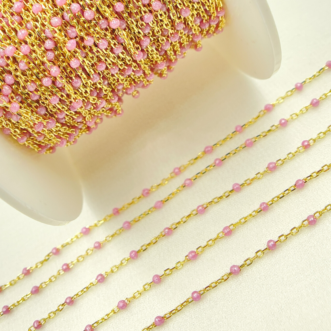 Gold Plated Sterling Silver Enamel Rose Color Cable Chain
