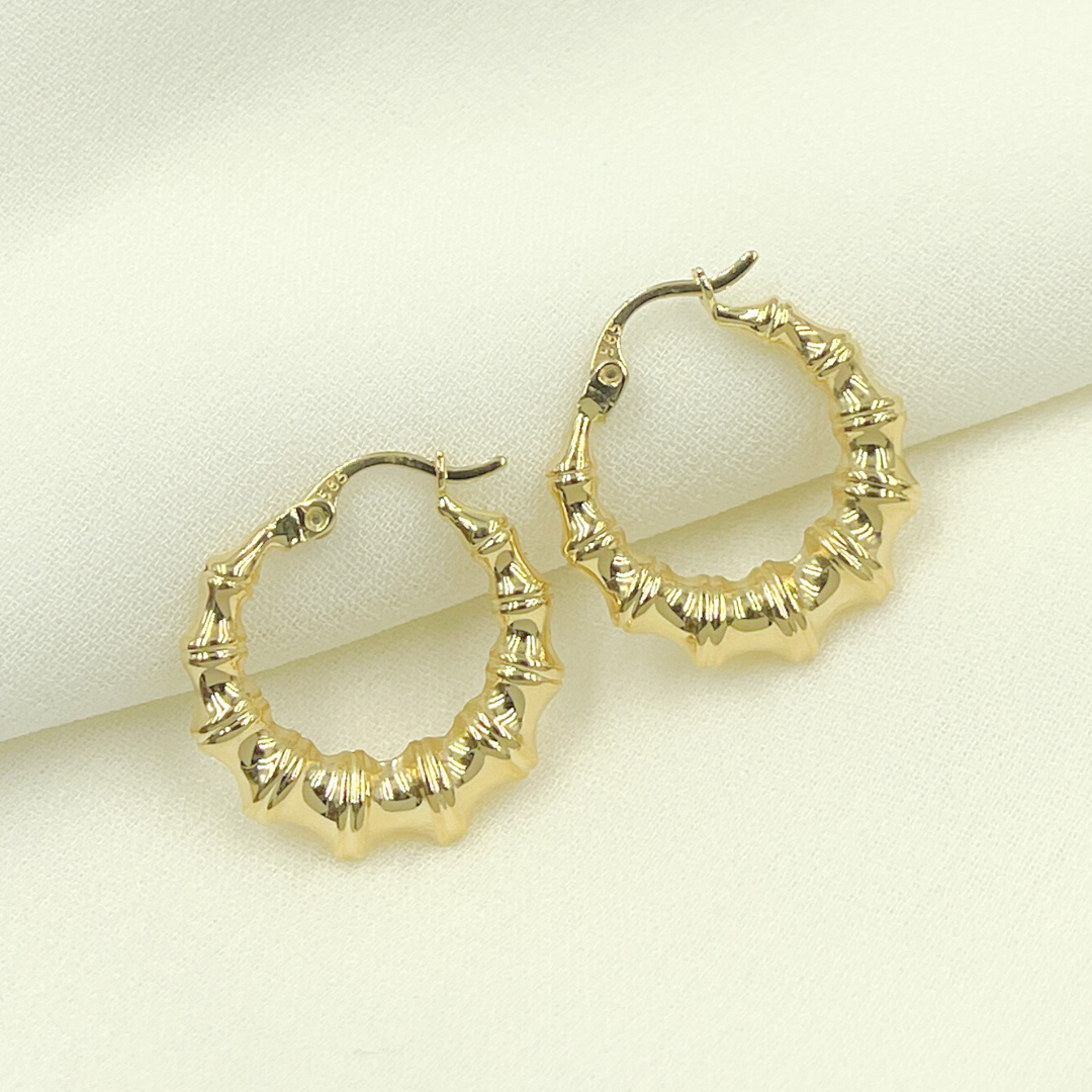 14K Solid Gold Textured Hoop