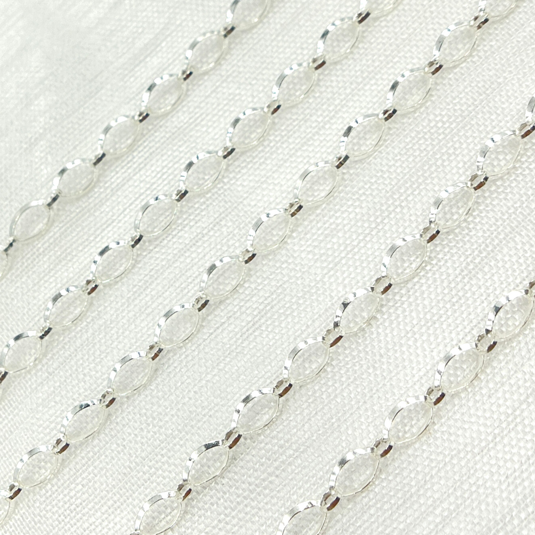 V177SS. Sterling Silver Diamond Cut Oval & Flat Round Link Chain