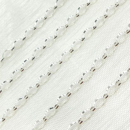 V177SS. Sterling Silver Diamond Cut Oval & Flat Round Link Chain