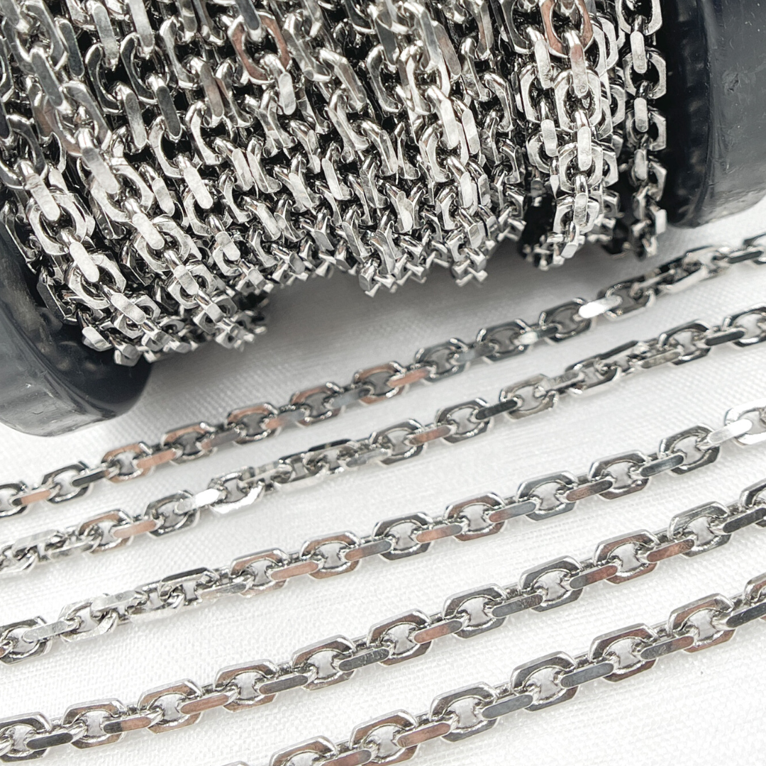 Z90OX1. Oxidized Shinny Sterling Silver Rectangle Diamond Cut Heavy Cable