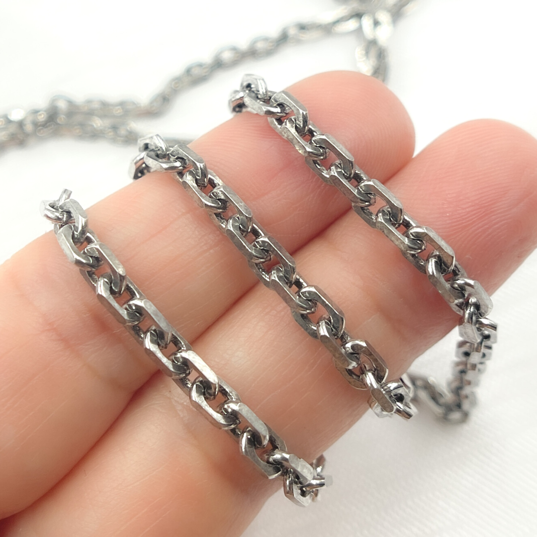 Oxidized 925 Sterling SilverDiamond Cut Oval Link Chain. Z91OX