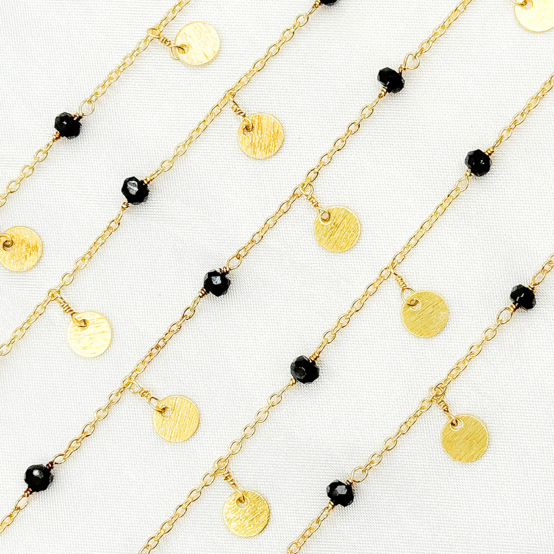 Black Spinel and Dangle Disc Gold Plated Wire Chain.