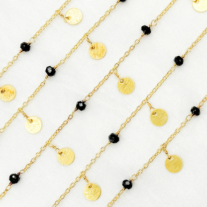 Black Spinel and Dangle Disc Gold Plated Wire Chain.