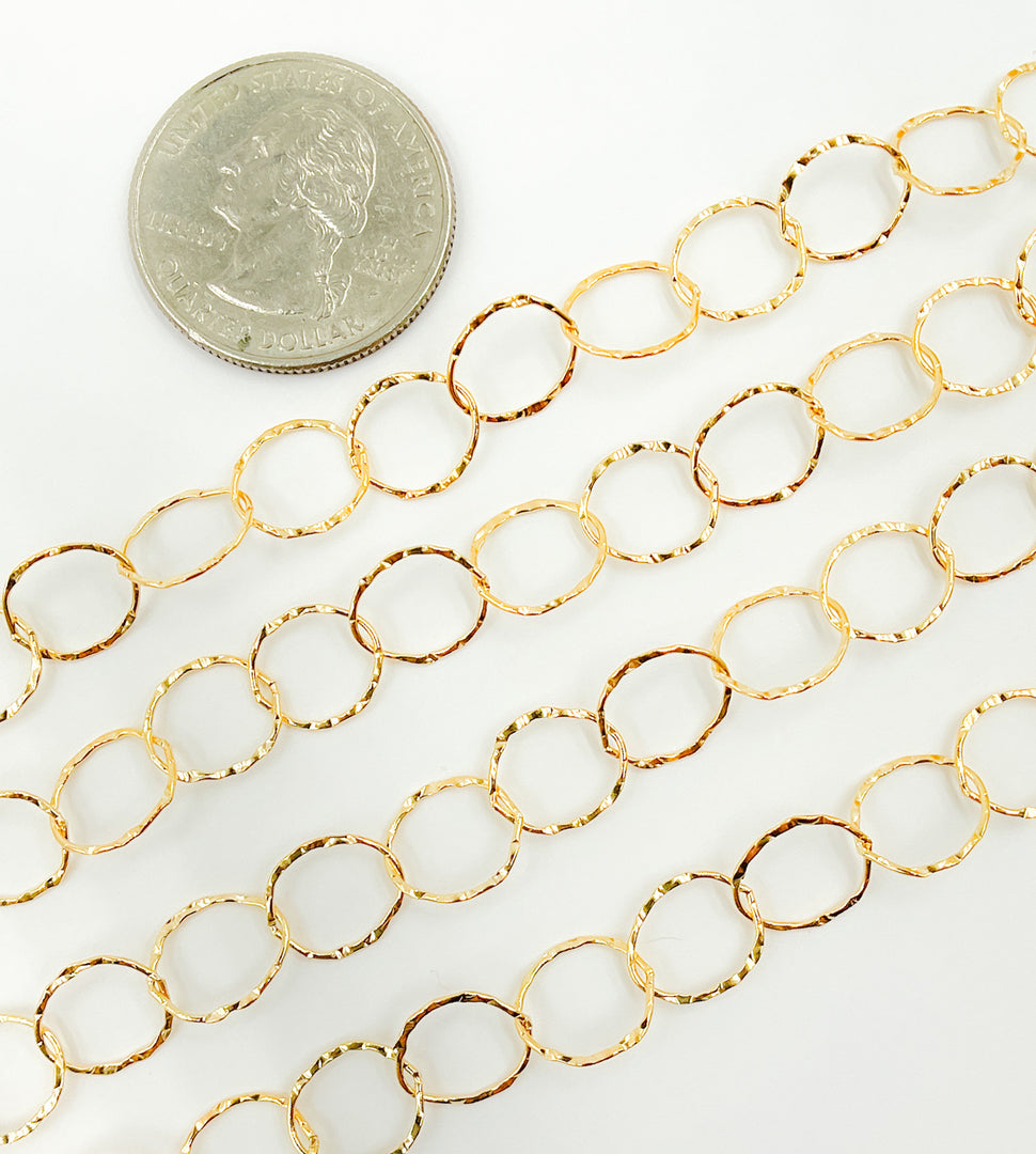 14k Gold Filled Hammered Round Link Chain. 693KGF