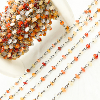 Fire Opal Oxidized Gold Plated Wire Chain.