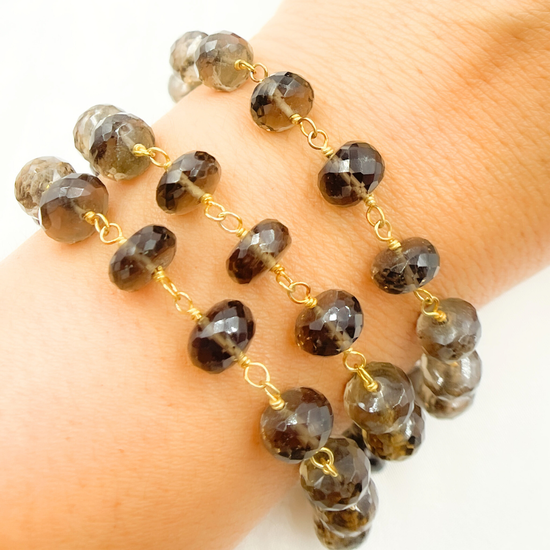 Smoky Quartz Gold Plated 925 Sterling Silver Wire Chain