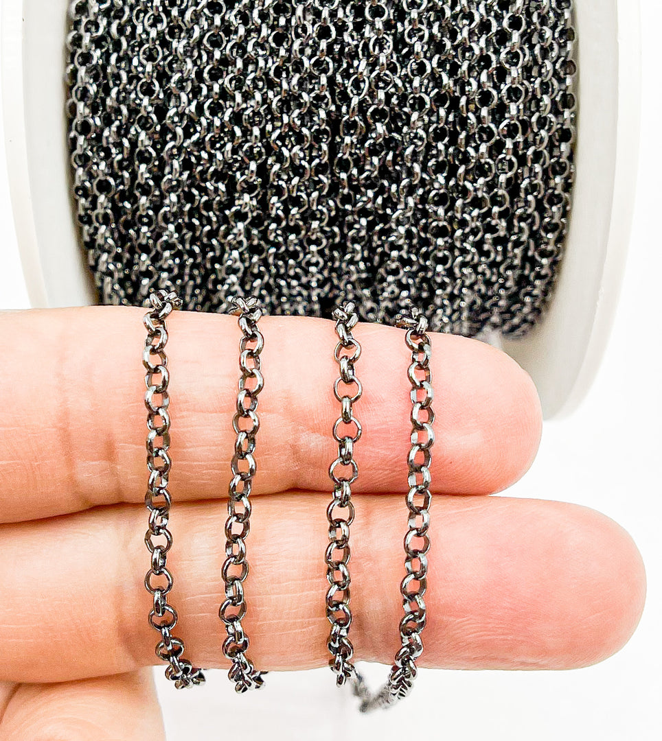 Black Rhodium 925 Sterling Silver Rolo Link Chain. BR13