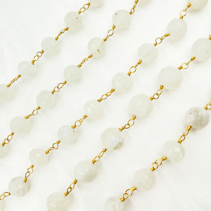 White Rainbow Moonstone Gold Plated Wire Chain.