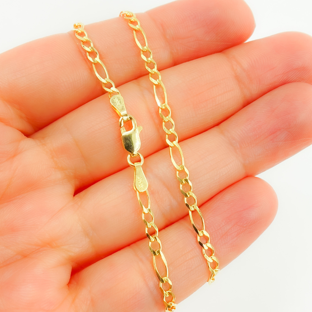 14K Solid Gold Flat Figaro Chain