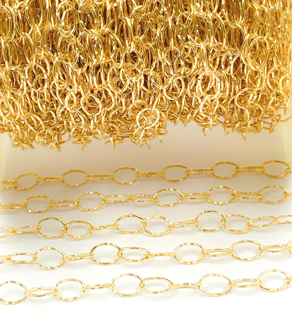 14K Gold Filled Hammered Oval Link Chain. 720KGF