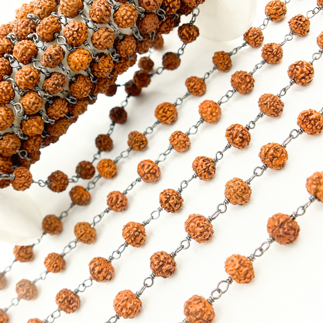 Wood - Rudraksha Oxidized 925 Sterling Silver Wire Chain. WO3