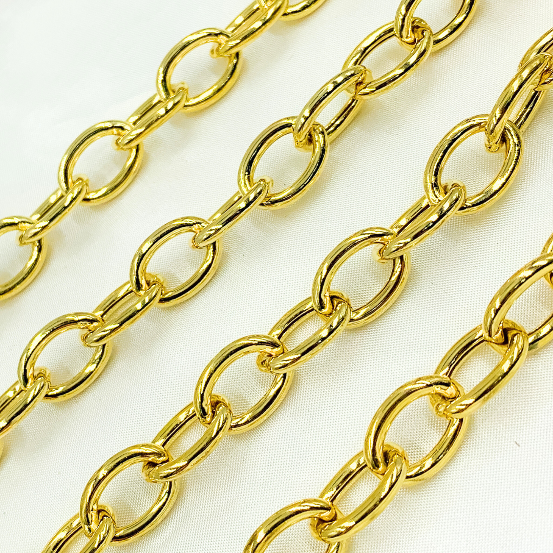 Gold Plated 925 Sterling Silver Smooth Oval Link Chain. Y89GP