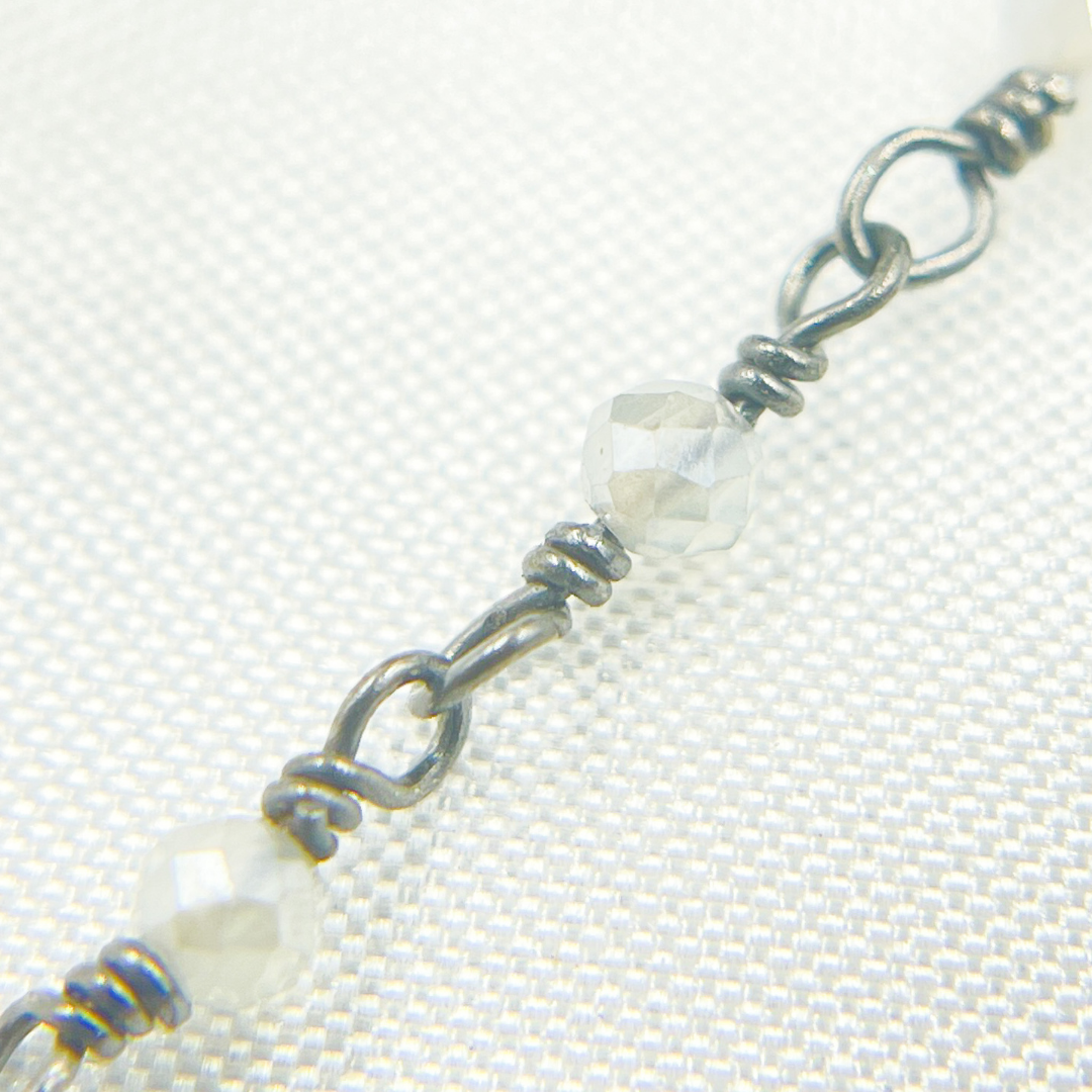 Coated Prehnite Oxidized 925 Sterling Silver Wire Chain.