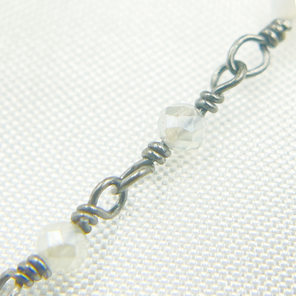 Coated Prehnite Oxidized 925 Sterling Silver Wire Chain.