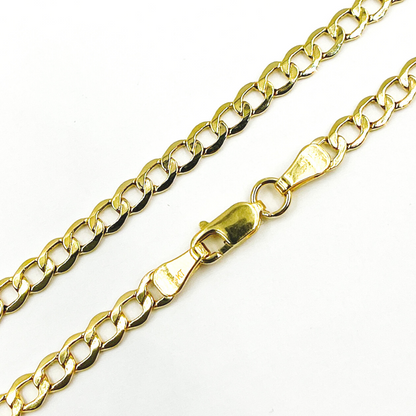14K Solid Gold Hollow Flat Curb Necklace