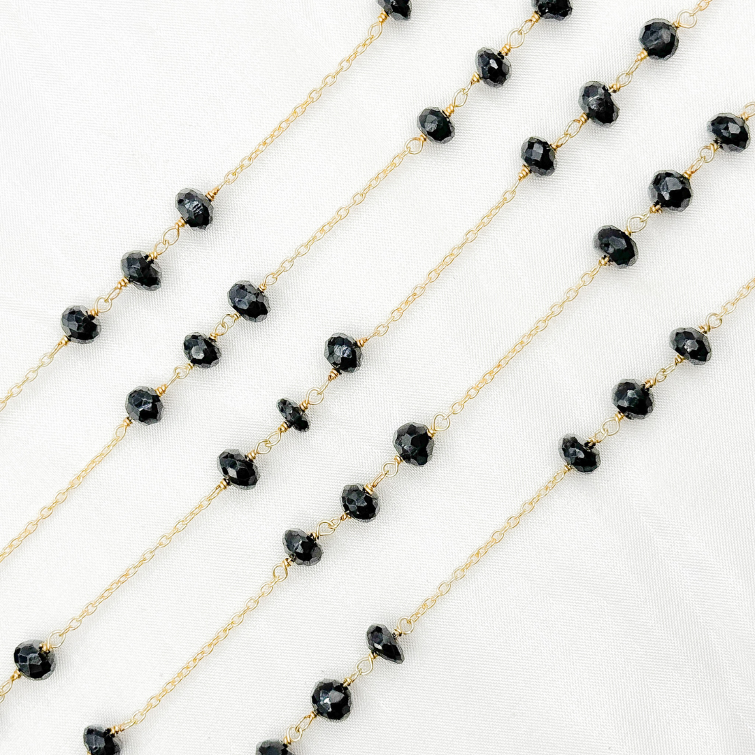 Black Spinel Gold Plated 925 Sterling Silver Wire Chain.