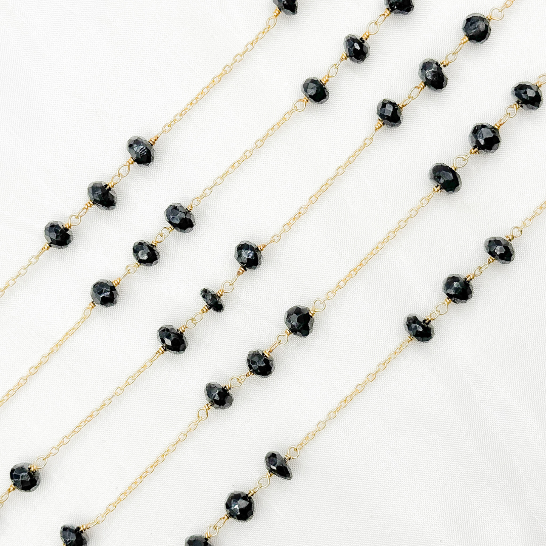 Black Spinel Gold Plated 925 Sterling Silver Wire Chain. BSP29