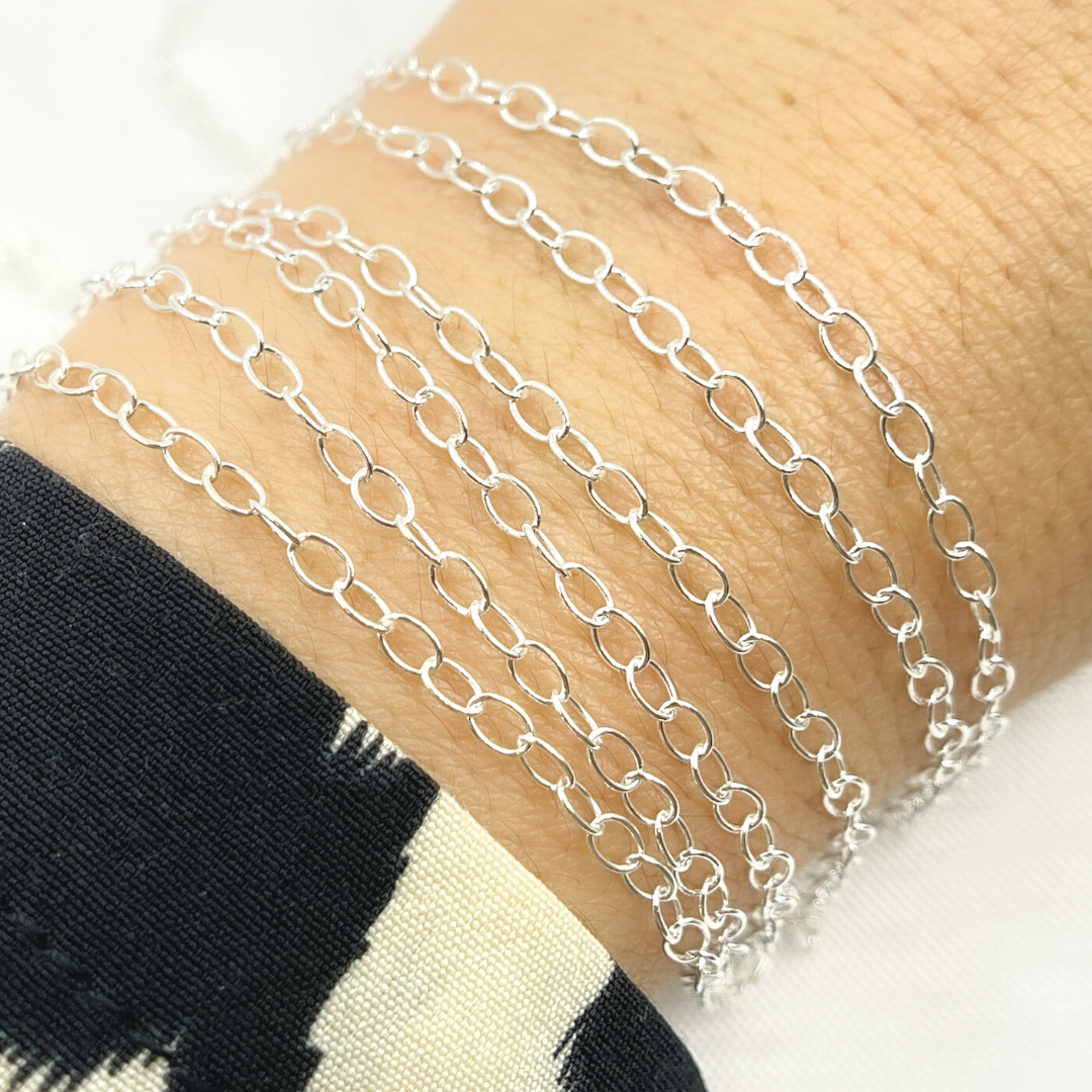 V190SS. Sterling Silver Smooth Oval Link Chain