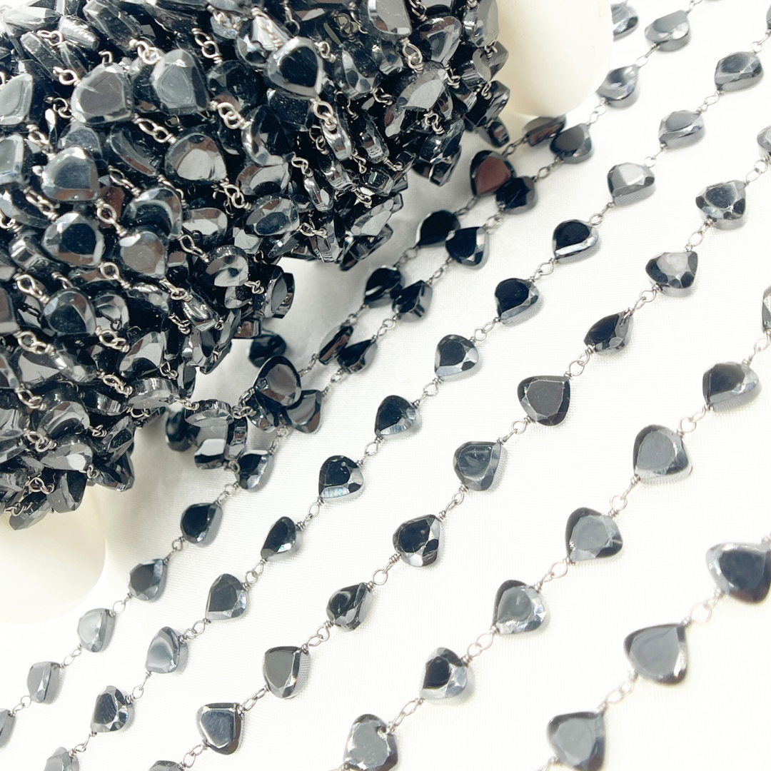 Black Spinel Heart Shape Oxidized Wire Chain