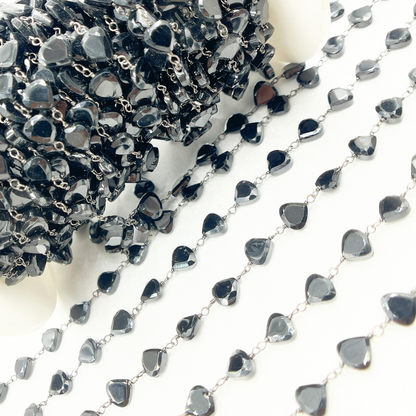 Black Spinel Heart Shape Oxidized Wire Chain