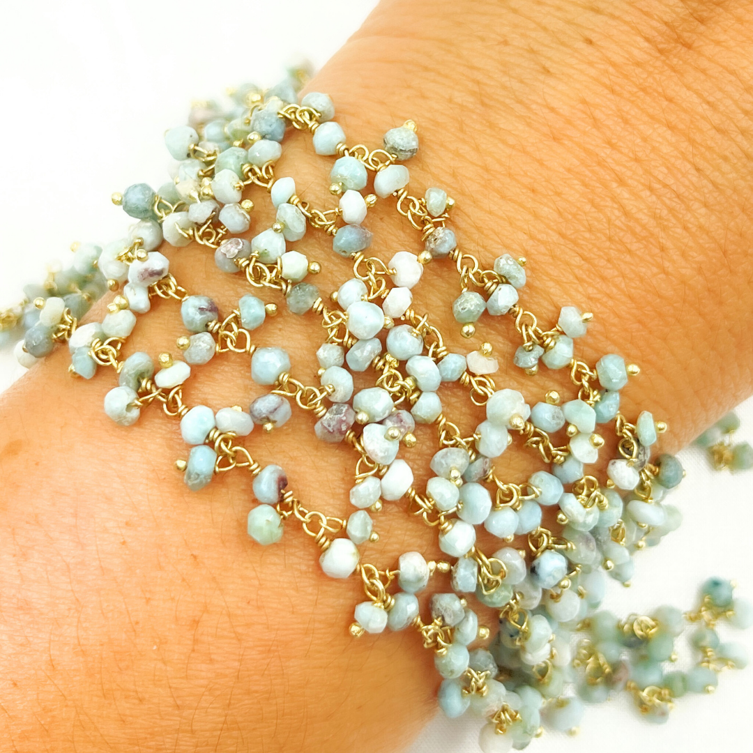 Larimar Cluster Dangle Gold Plated Wire Chain
