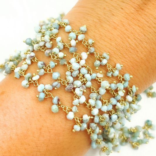 Larimar Cluster Dangle Gold Plated Wire Chain