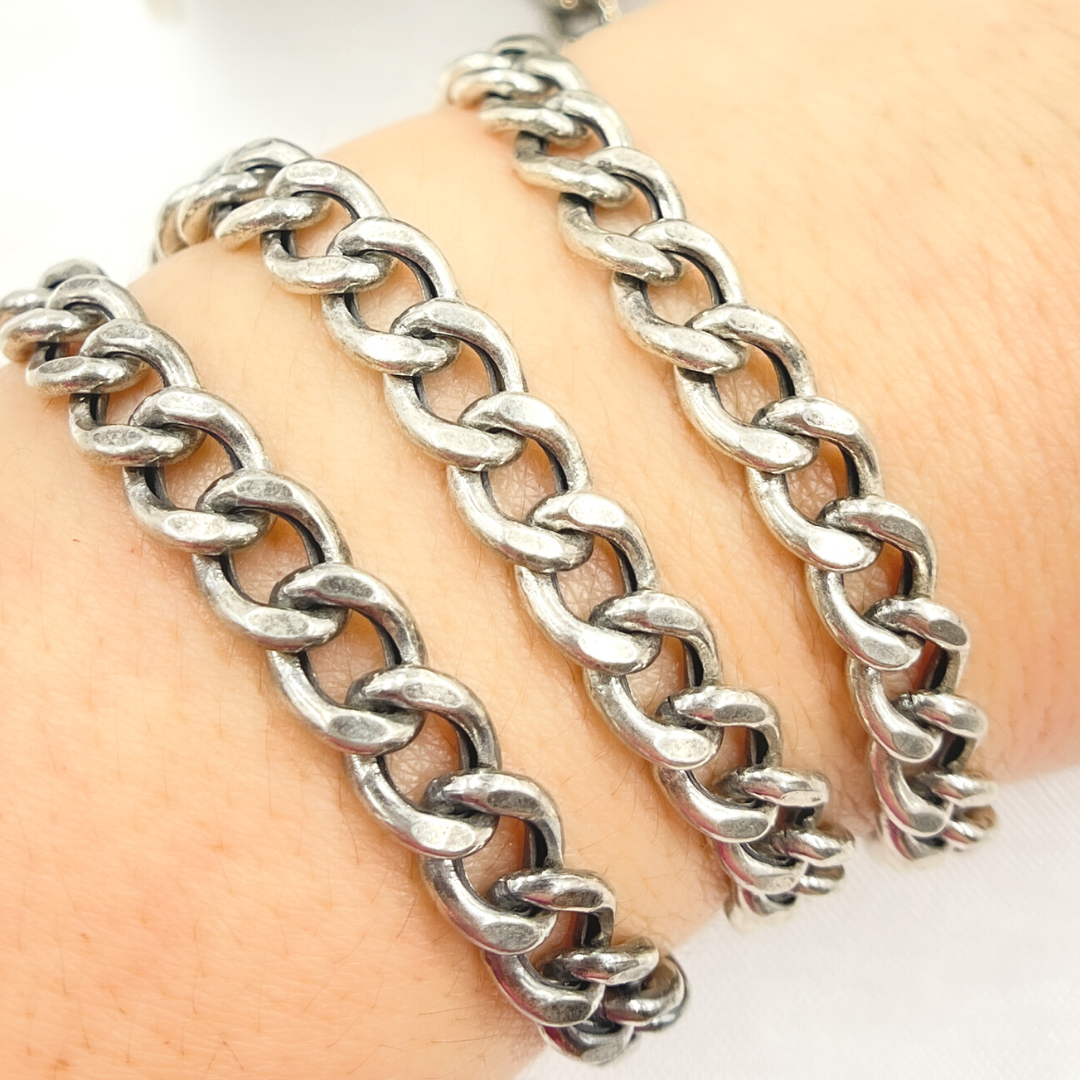 Oxidized Sterling Silver Hollow Curb Link Chain