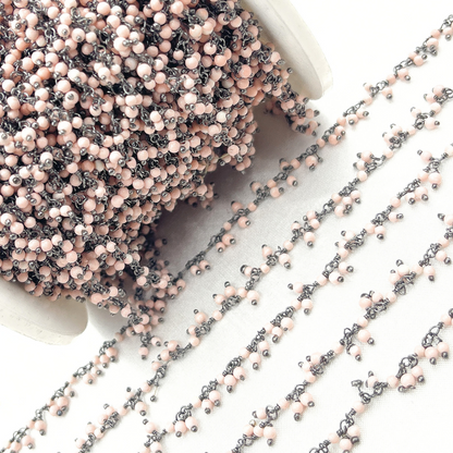 Pink Coral Cluster Dangle Oxidized Wire Chain.