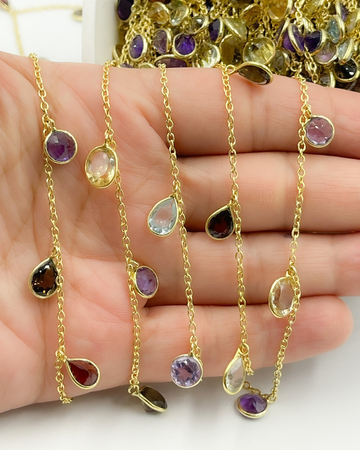 Multi Gemstone Mix Shape Dangle Wire Chain