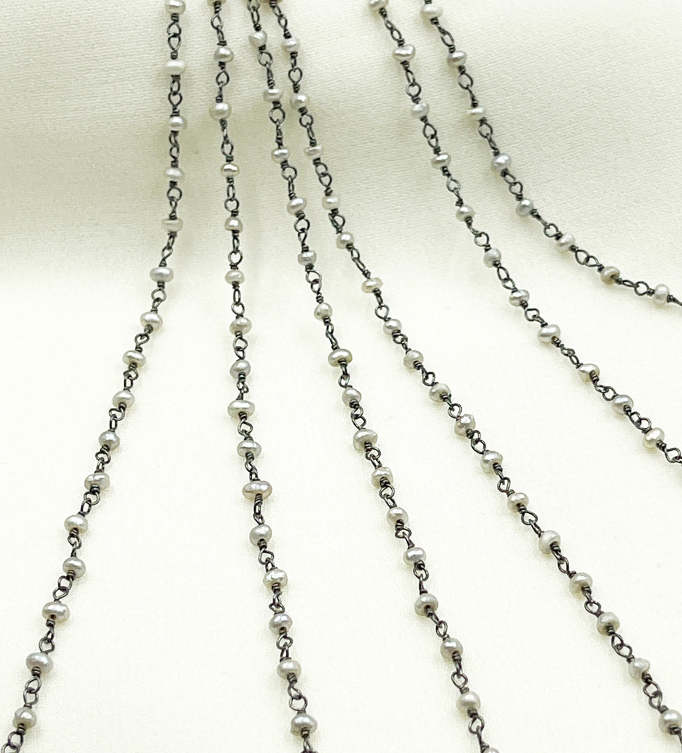 Grey Freshwater Pearl Wire Wrap Chain. PRL30