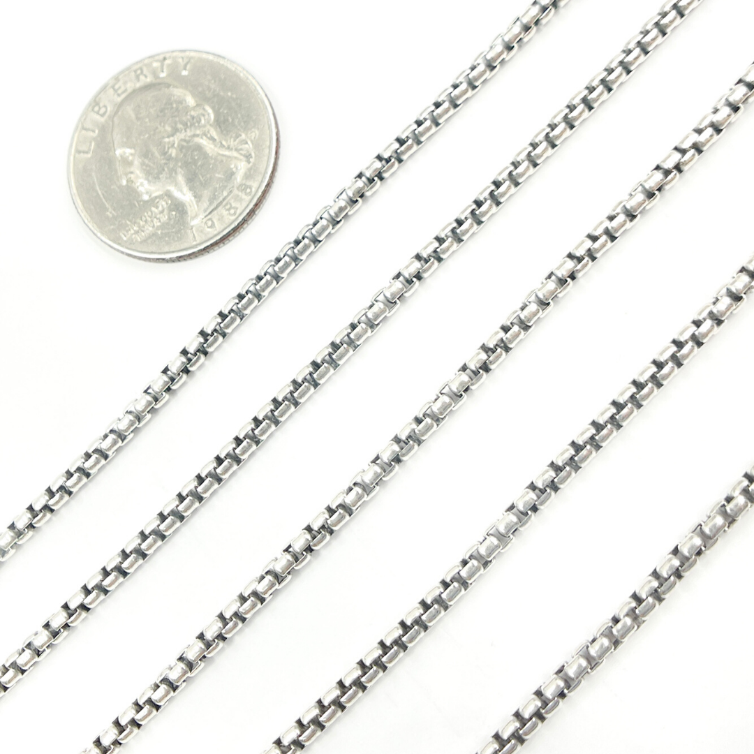 Oxidized 925 Sterling Silver Round Box Chain. 