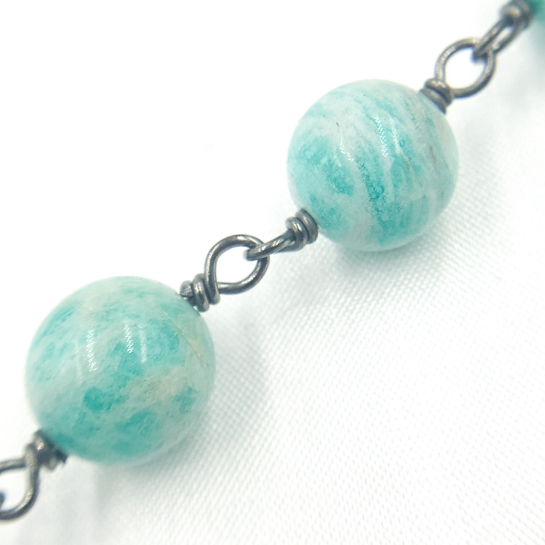 Amazonite Round Shape Oxidized Wire Chain