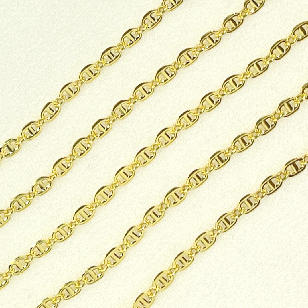14K Solid Yellow Gold Flat Marina Link Chain