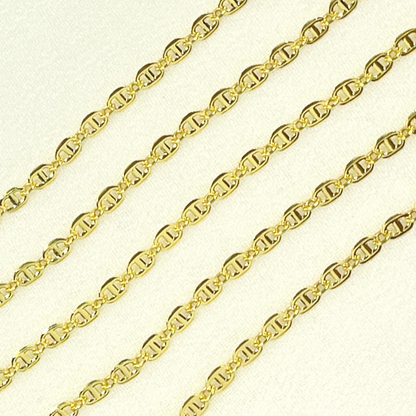 14K Solid Yellow Gold Flat Marina Link Chain