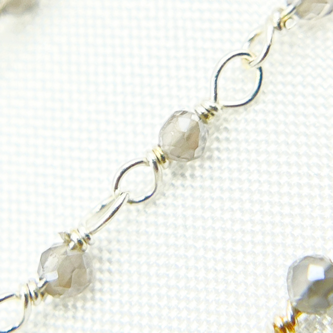 Coated Grey Moonstone 925 Sterling Silver Wire Chain