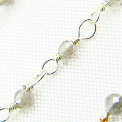 Coated Grey Moonstone 925 Sterling Silver Wire Chain