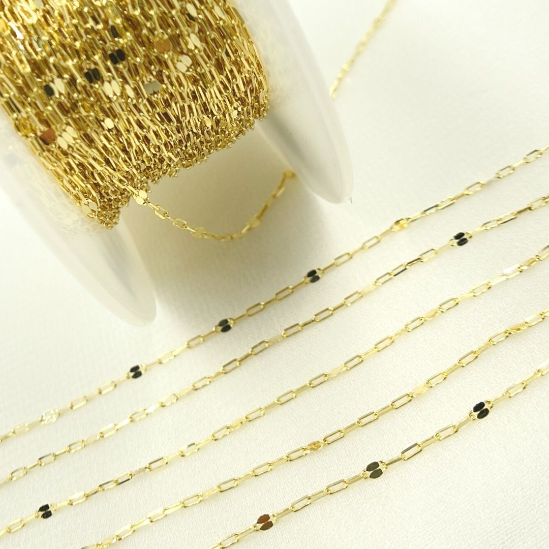 14K Solid Gold Diamond Cut Paperclip & Marina Mirror Link Chain
