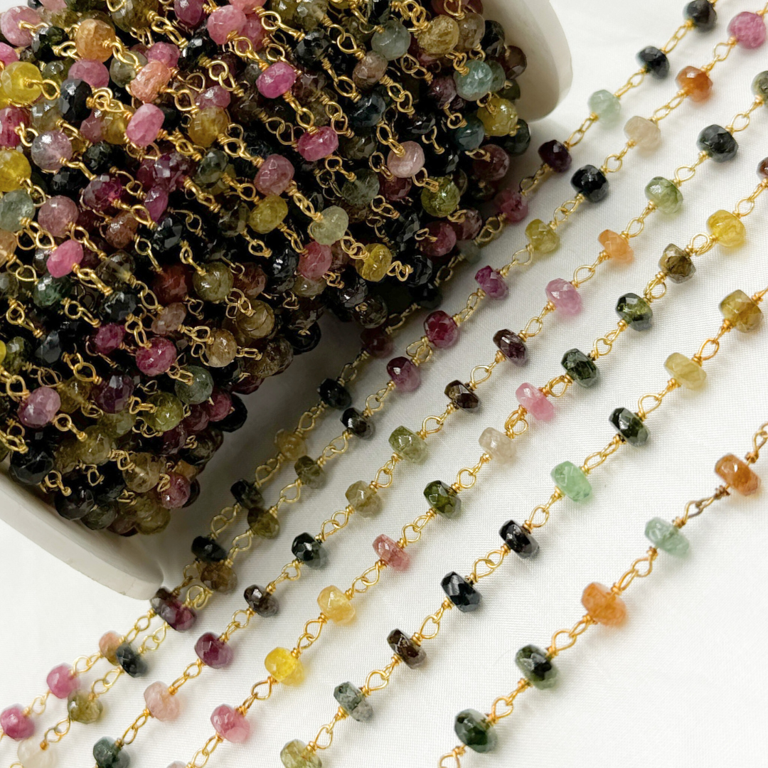 Multi Tourmaline Gold Plated 925 Sterling Silver Wire Chain.