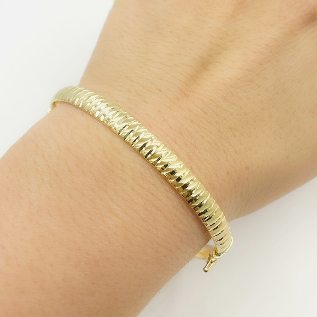 14K Solid Gold Matte Textured Bangle