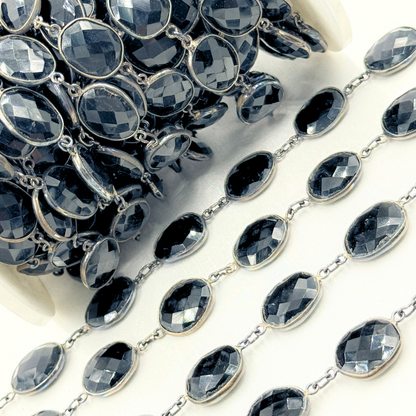 Black Onyx Organic Shape Bezel Oxidized Wire Chain.