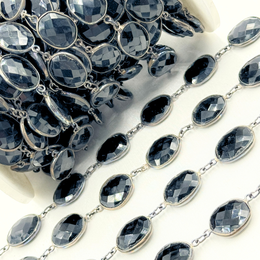 Black Onyx Organic Shape Bezel Oxidized Wire Chain. BO2