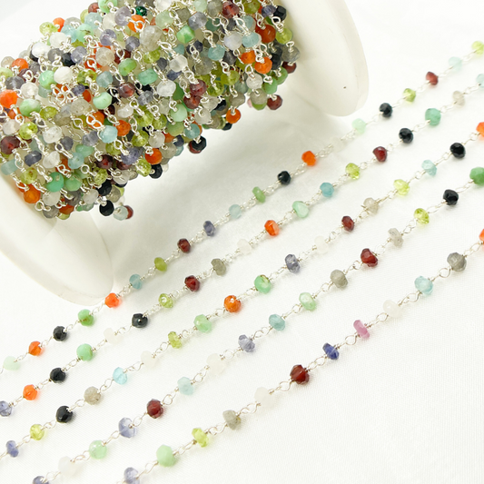 Multi Gemstone 925 Sterling Silver Wire Chain