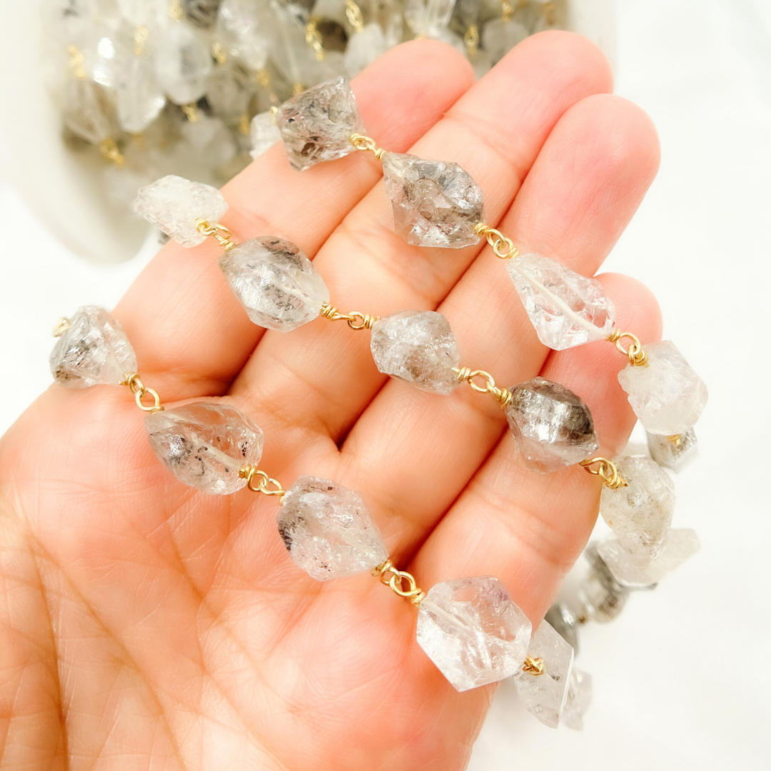Diamond Quartz Gold Plated Wire Chain.