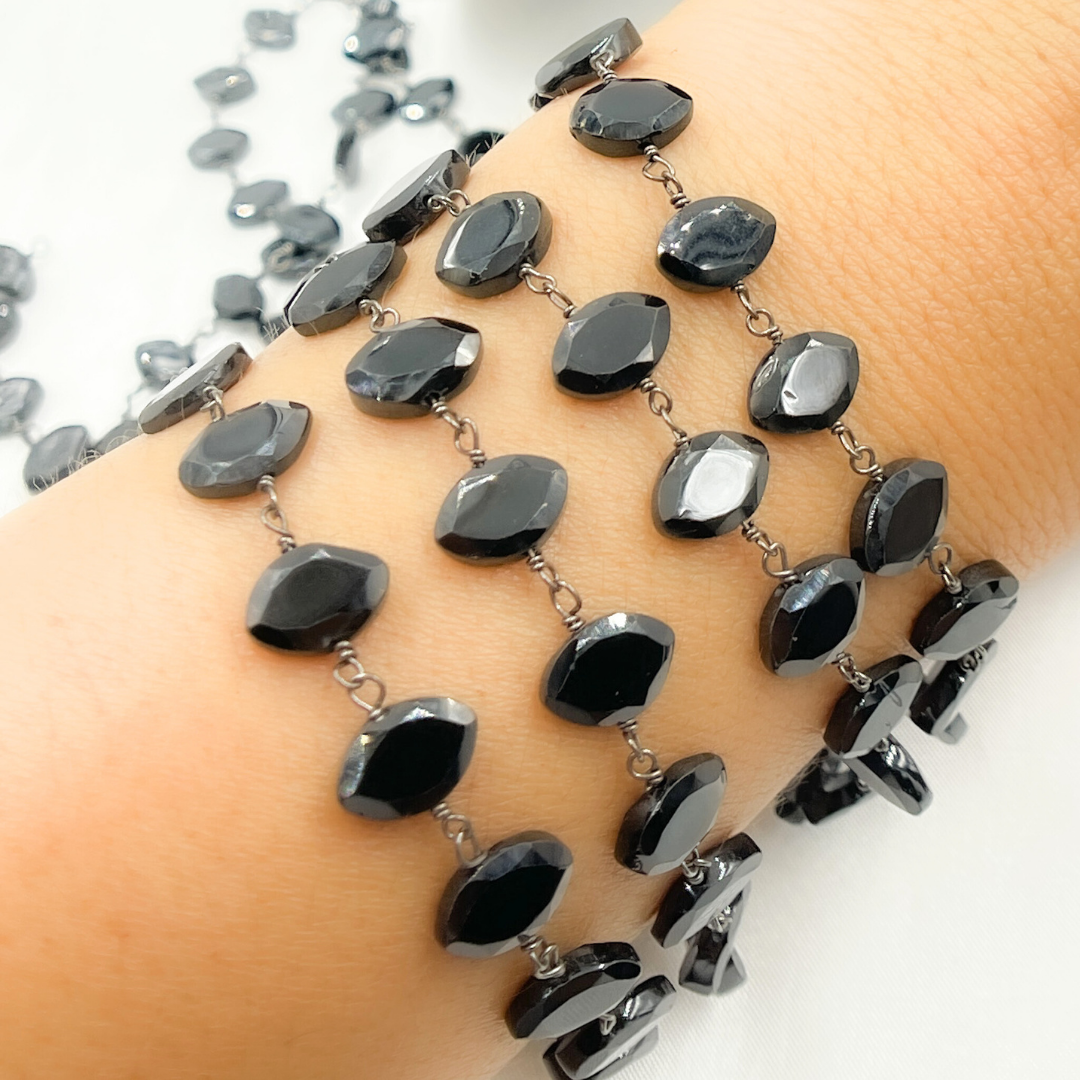 Black Spinel Oval Shape Oxidized Wire Chain