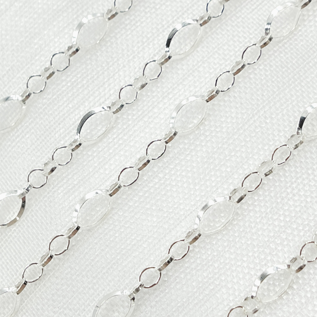 V178SS. Sterling Silver Diamond Cut Oval & 5 Flat Round Links Chain