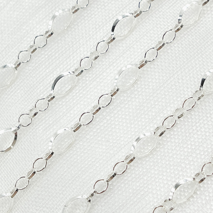 V178SS. Sterling Silver Diamond Cut Oval & 5 Flat Round Links Chain