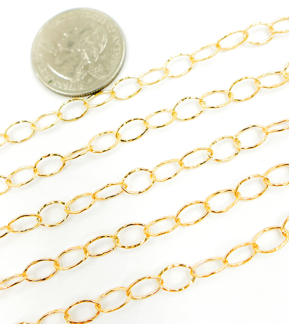 14K Gold Filled Hammered Oval Link Chain. 720KGF